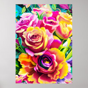 Beautiful Roses Bouquet Photo Block Poster