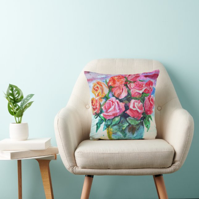 beautiful roses in a vase throw pillow (Chair)