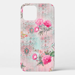 Beautiful roses on vintage paper texture illustrat iPhone 12 case