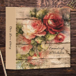 Beautiful Roses Painted on Rustic Wood Wedding  Binder<br><div class="desc">Beautiful roses,  dark and light pink,  painted on rustic wooden boards.  Customize front and spine text for your special occasion.</div>