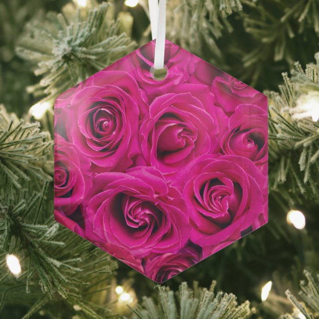 BEAUTIFUL ROSES PINK GLASS ORNAMENT (Insitu)