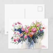 Beautiful Roses. Watercolor art Holiday Postcard