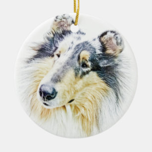 Beautiful Rough Collie dog art Ceramic Ornament