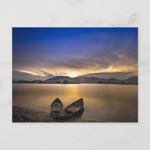 Beautiful Rowboats Water Sunrise Photo Postcard