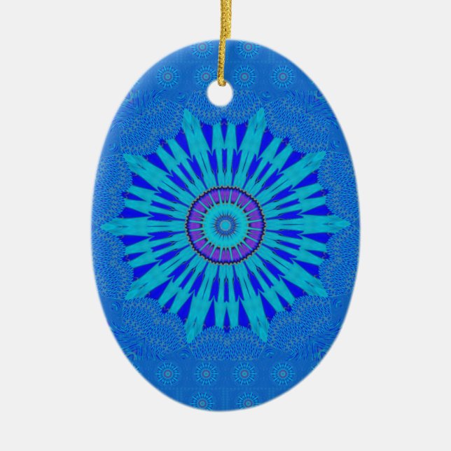 Beautiful Royal Blue Mandala Art Print Ceramic Ornament (Front)
