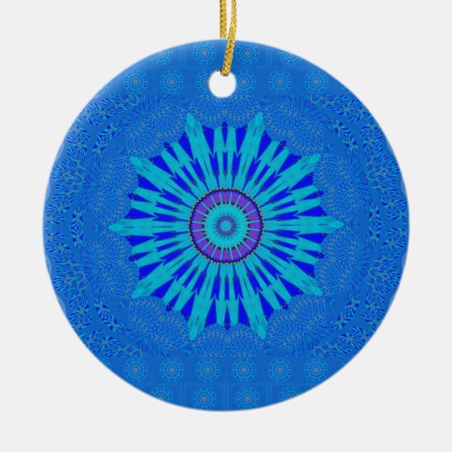 Beautiful Royal Blue Mandala Art Print Ceramic Ornament (Front)