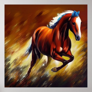 Beautiful Running Horse Painting Poster