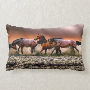 Beautiful Running Horses in Surf Lumbar Pillow