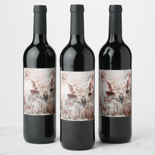 Beautiful Rust Accent Owl glass Wine Label (Bottles)