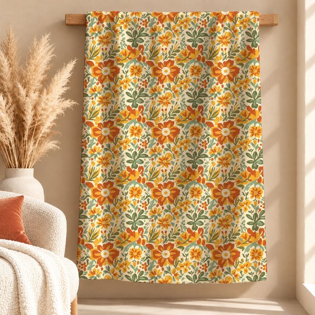 Beautiful Rust Copper Floral Boho Throw Blanket (Beautiful Rust Copper Floral Boho Throw Blanket)