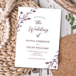 Beautiful Rustic Burgundy Wildflower Boho Wedding Invitation