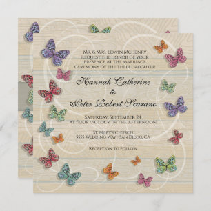 Beautiful Rustic Butterfly Wedding Invitation