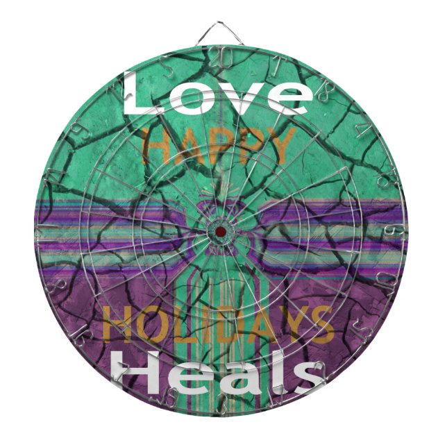 Beautiful rustic cracked mud love heals text art dartboard (Front)