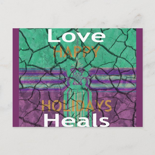 Beautiful rustic cracked mud love heals text art postcard (Front)