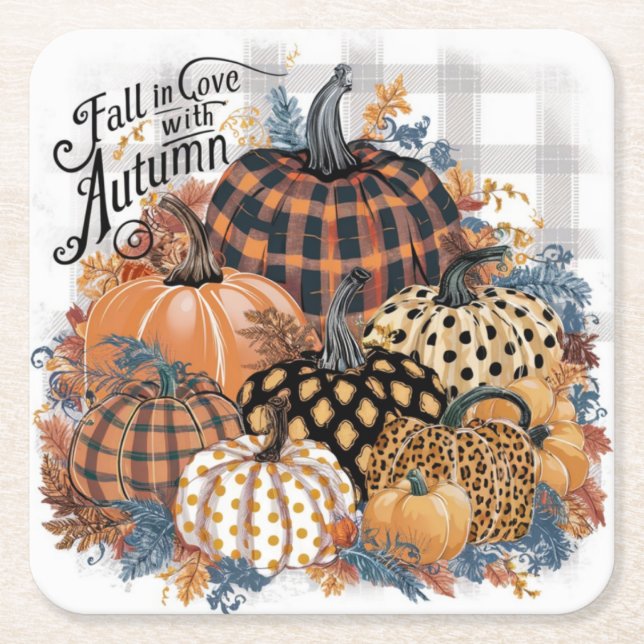 Beautiful Rustic Fall in love with Autumn Art Square Paper Coaster (Front)