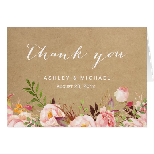 Beautiful Rustic Floral Kraft Thank You Card