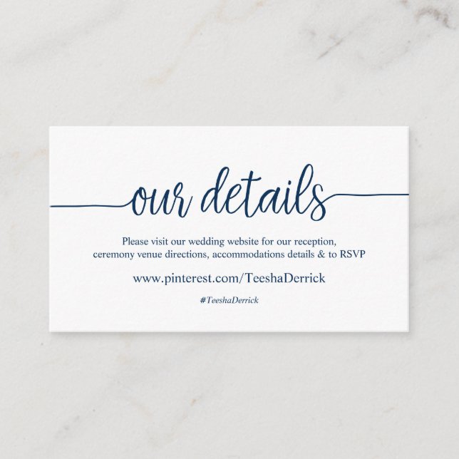 Beautiful rustic Navy, Our Wedding Website Details Enclosure Card (Front)