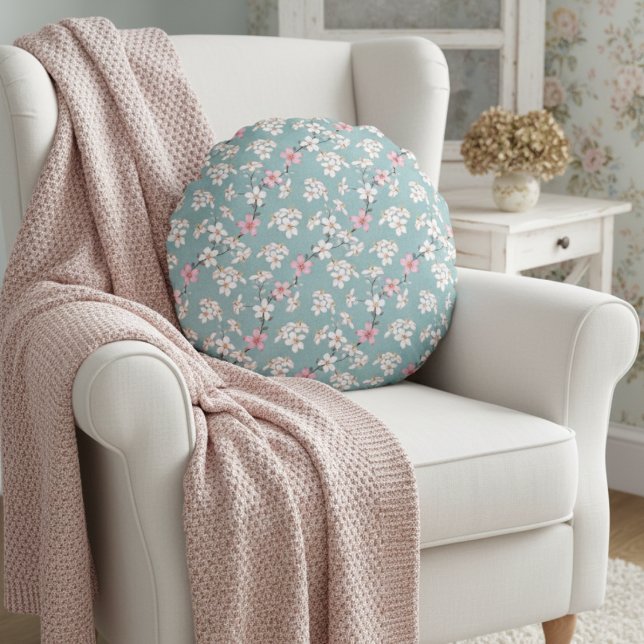 Beautiful Rustic Vintage Cherry Blossoms  Round Pillow (Creator Uploaded)