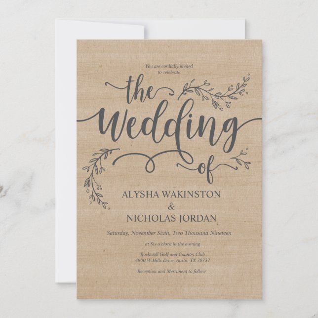 Beautiful Rustic Wedding Invitation Card (Front)