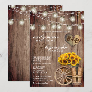 Beautiful Rustic Wood Barrel and Sunflowers Invitation