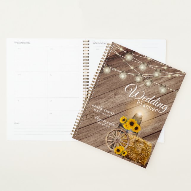Beautiful Rustic Wood Barrel and Sunflowers Planner (Display)