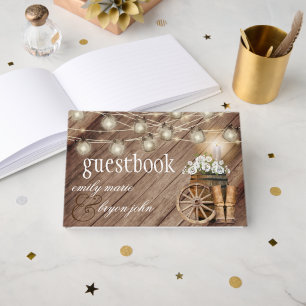 Beautiful Rustic Wood Barrel with White Floral Guest Book