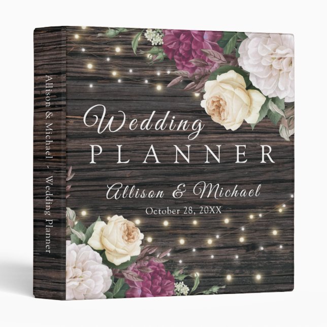 Beautiful Rustic wood Wedding Planner Binder (Front/Spine)