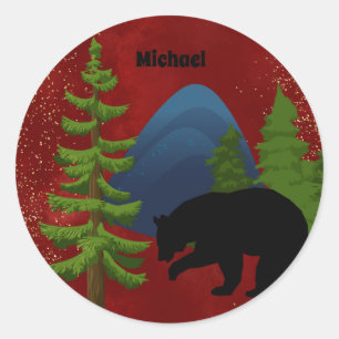 Beautiful Rustic Woodland Bear in Mountains Classic Round Sticker