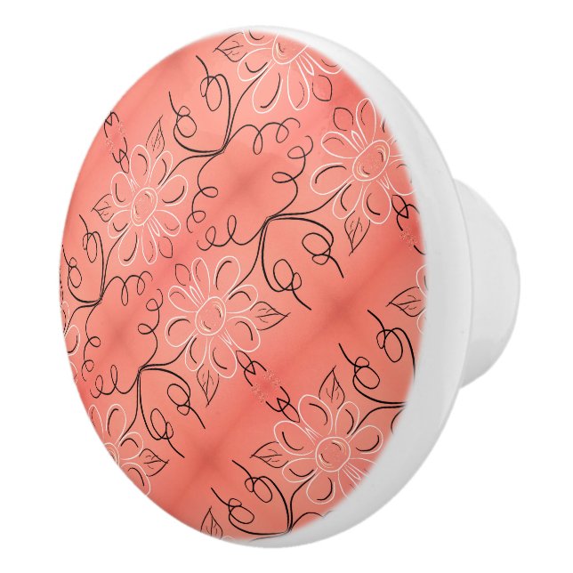 Beautiful Rusty Coral Floral Handle Ceramic Knob (Right)