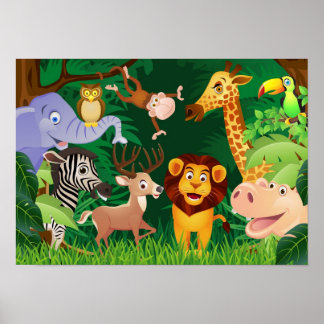 Beautiful safari animals cartoon poster