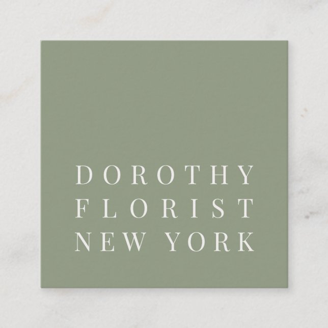 Beautiful sage green elegant minimalist florist square business card (Front)