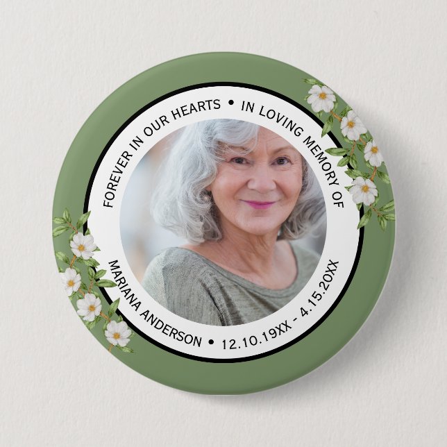 Beautiful Sage Green Floral In Loving Memory of  3 Inch Round Button (Front)