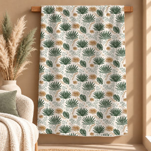 Beautiful Sage Green Palm Leaves Gold Blanket