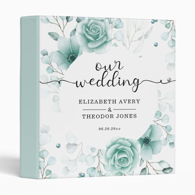 Beautiful sage greens Floral Wedding Binder (Front/Spine)