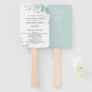 Beautiful sage greens Floral Wedding Program Hand Fan