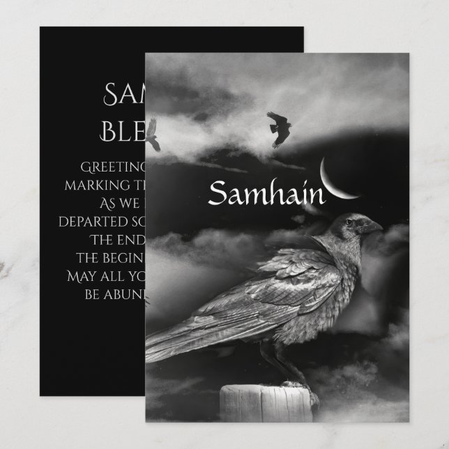 Beautiful Samhain Blessing Moon Raven Crows (Front/Back)