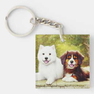 Beautiful Samoyed & English Shepherd Pups Keychain