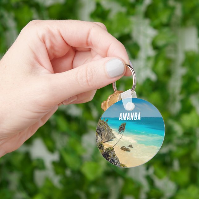 Beautiful Sandy Beach Tropical Paradise Keychain (Hand)