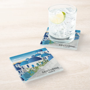 Beautiful Santorini Greece Glass Coaster