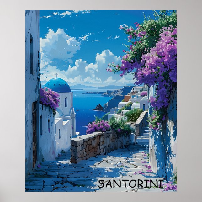 Beautiful Santorini Greece Ocean View Poster (Front)