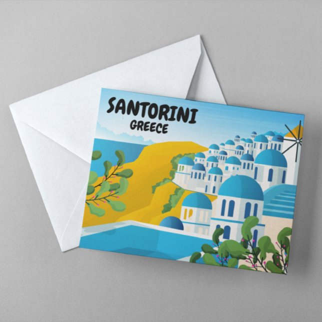 Beautiful Santorini Greece Travel Postcard (santorini greek island postcard)