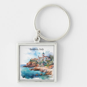 Beautiful Sardinia Italy Watercolor Travel Keychain