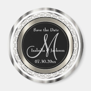 Beautiful Save the Date in Silver & White Diamonds Magnet