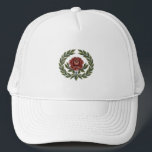 Beautiful Scandinavian Folk Art Floral Print Cap<br><div class="desc">Elevate your everyday style with a touch of folk art elegance. This beautiful cap showcases a stunning Rosemaling pattern with a vibrant central red rose and detailed green leaf work on a natural canvas background. A unique accessory that blends tradition with modern style.</div>