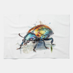 Beautiful scarab beetle in rainbow colours close u kitchen towel