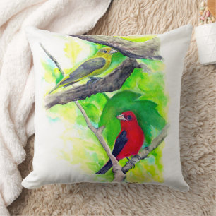 Beautiful Scarlet Tanager Birds Art Throw Pillow