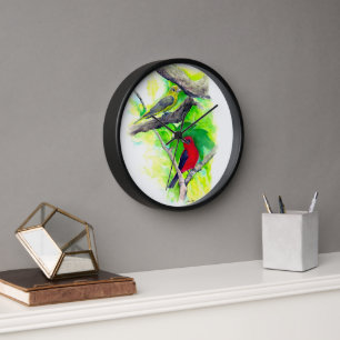 Beautiful Scarlet Tanagers Birds Painting Clock