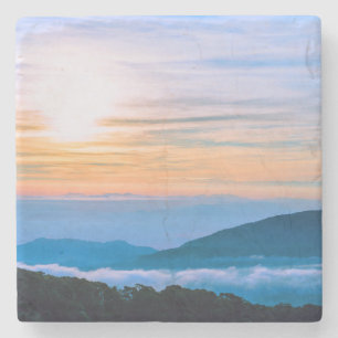 Beautiful Scene of Fog with Mountains Stone Coaster