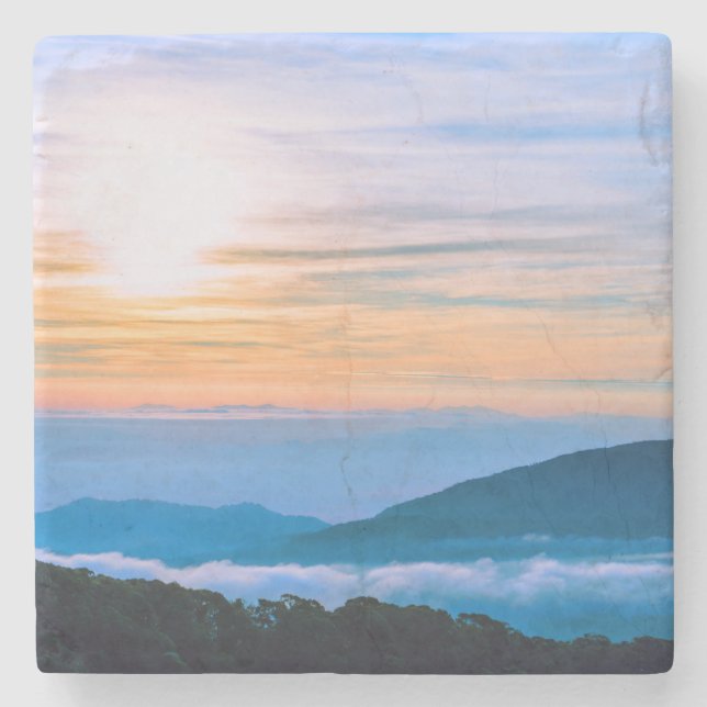 Beautiful Scene of Fog with Mountains Stone Coaster (Front)
