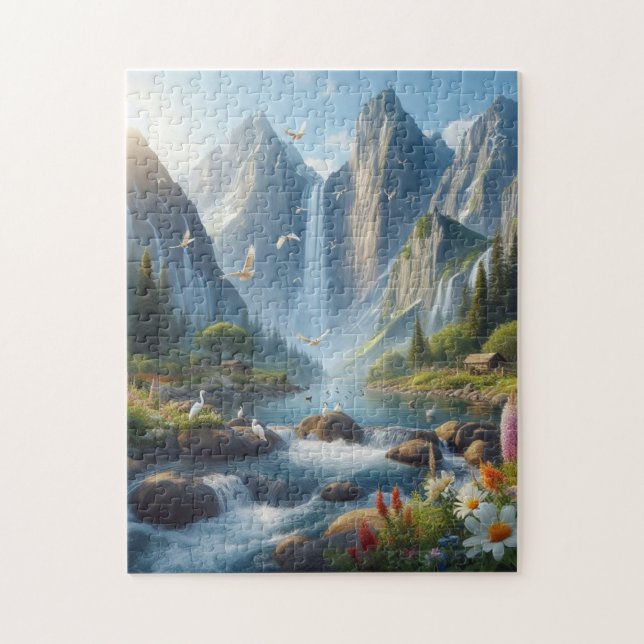 Beautiful scenery with mountains and waterfalls jigsaw puzzle (Vertical)